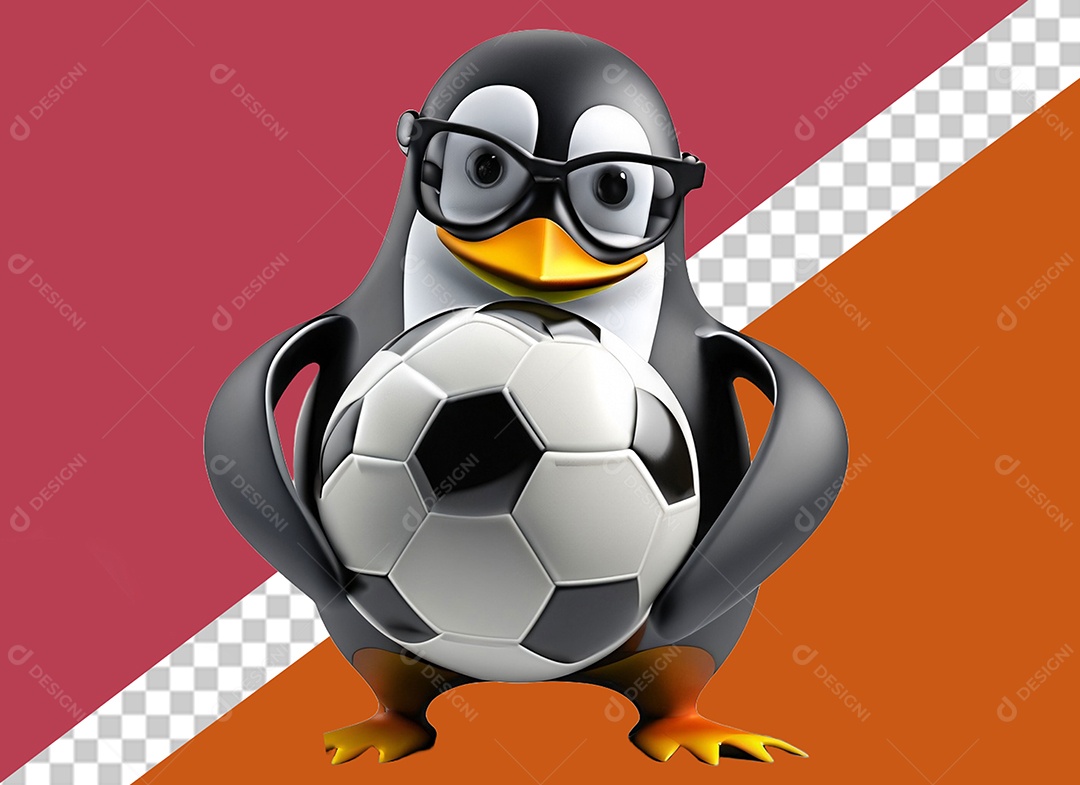 Pinguim Segurando Uma Bola Personagem 3D para Composição PSD