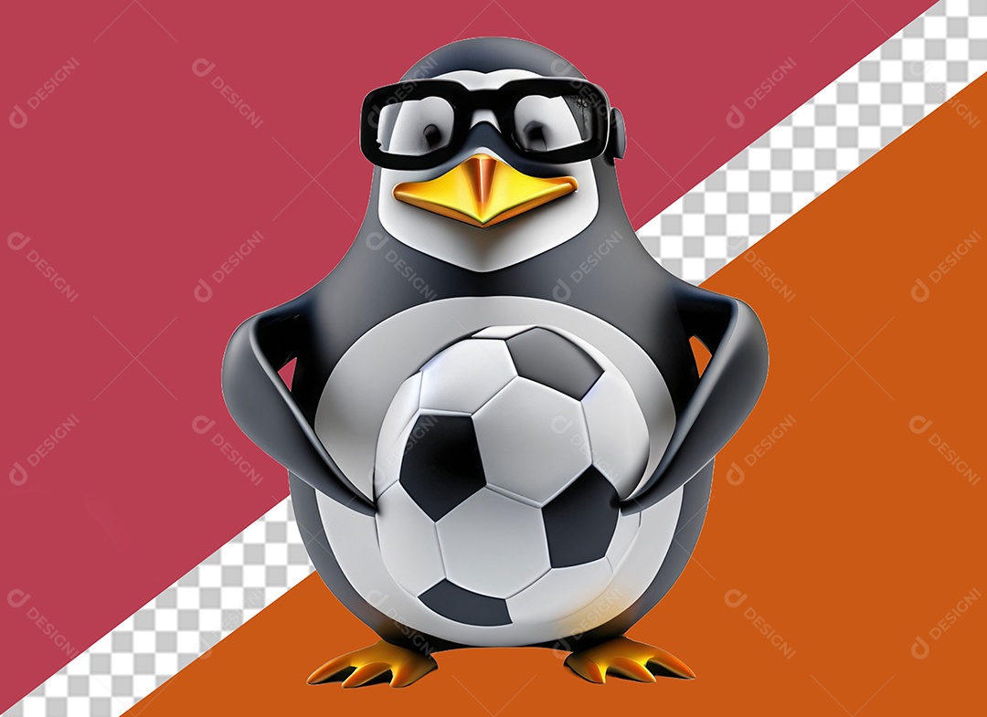 Pinguim Segurando Uma Bola Personagem 3D para Composição PSD
