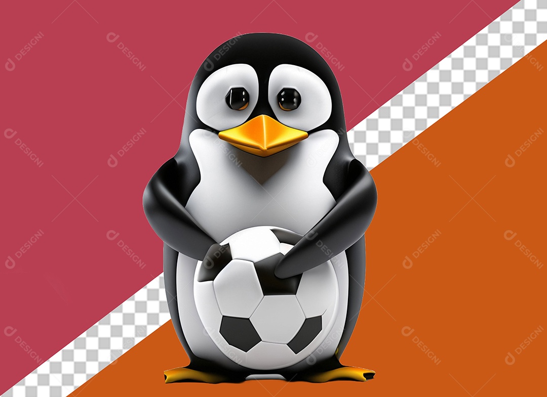 Pinguim Segurando Uma Bola Personagem 3D para Composição PSD