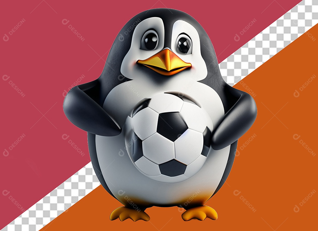 Pinguim Segurando Uma Bola Personagem 3D para Composição PSD