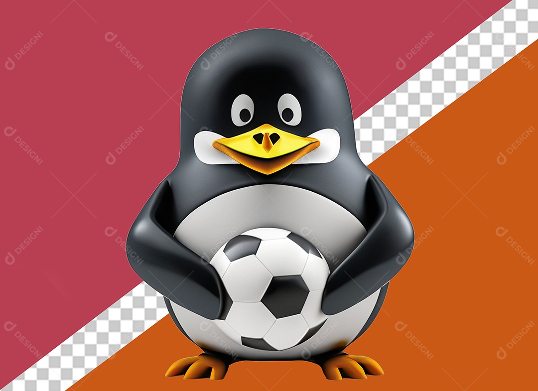 Pinguim Segurando Uma Bola Personagem 3D para Composição PSD