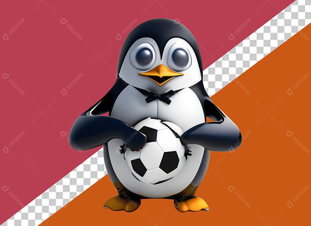 Pinguim Segurando Uma Bola Personagem 3D para Composição PSD