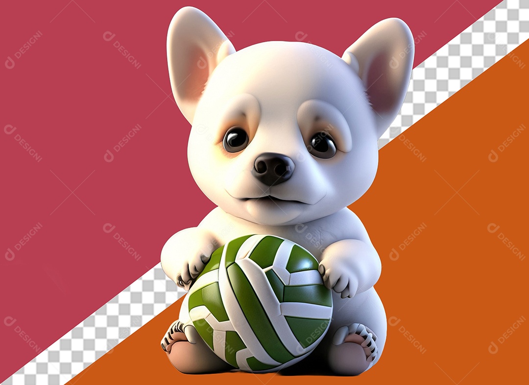 Cachorrinho Segurando Uma Bola Personagem 3D para Composição PSD