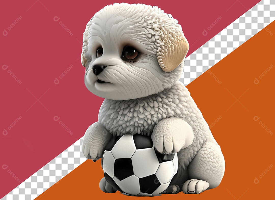 Cachorrinho Segurando Uma Bola Personagem 3D para Composição PSD