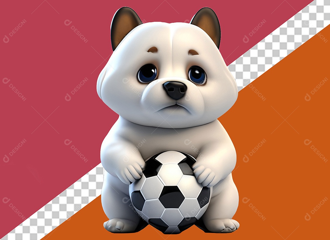 Cachorrinho Segurando Uma Bola Personagem 3D para Composição PSD