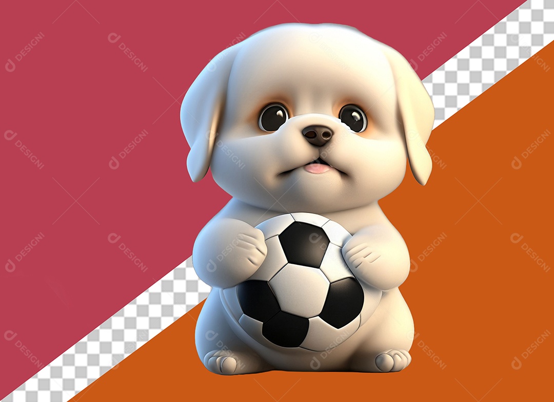Cachorrinho Segurando Uma Bola Personagem 3D para Composição PSD