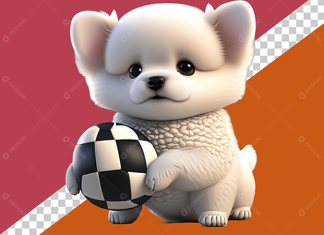 Cachorrinho Segurando Uma Bola Personagem 3D para Composição PSD