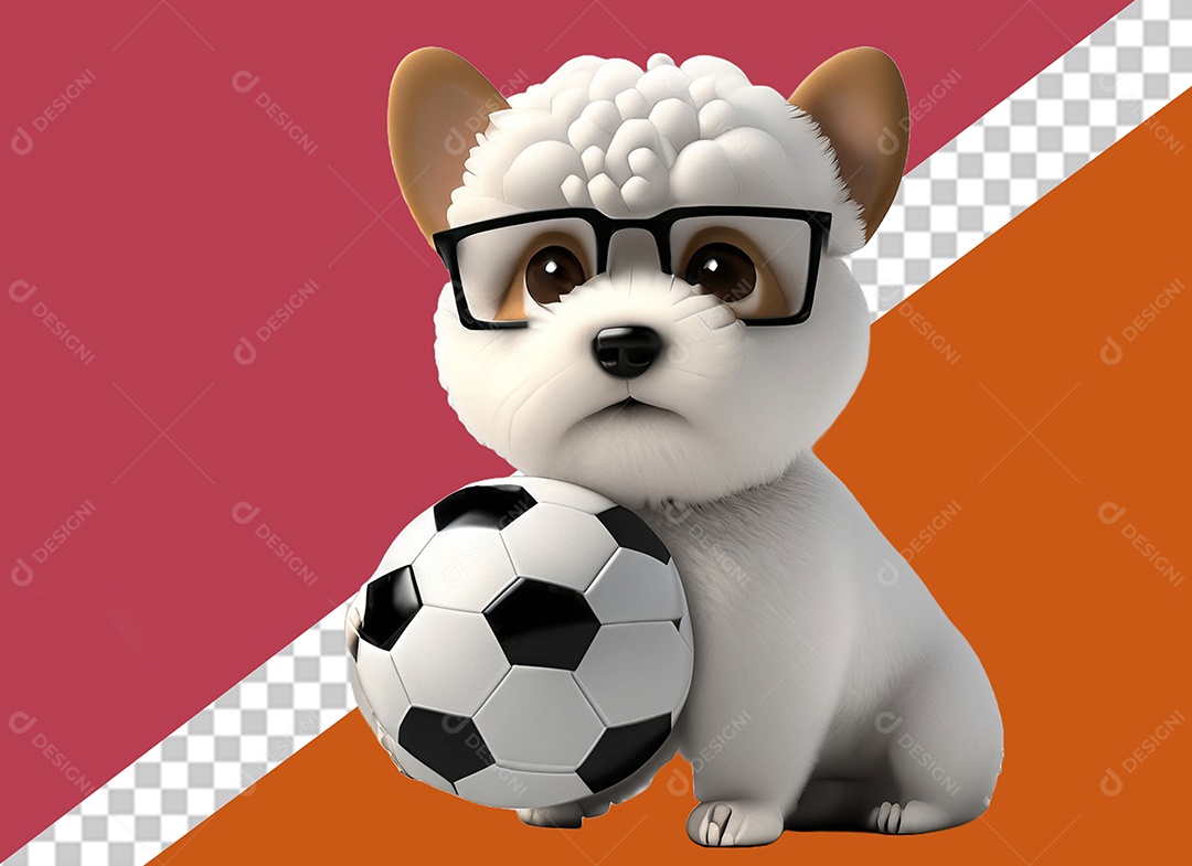 Cachorrinho Segurando Uma Bola Personagem 3D para Composição PSD