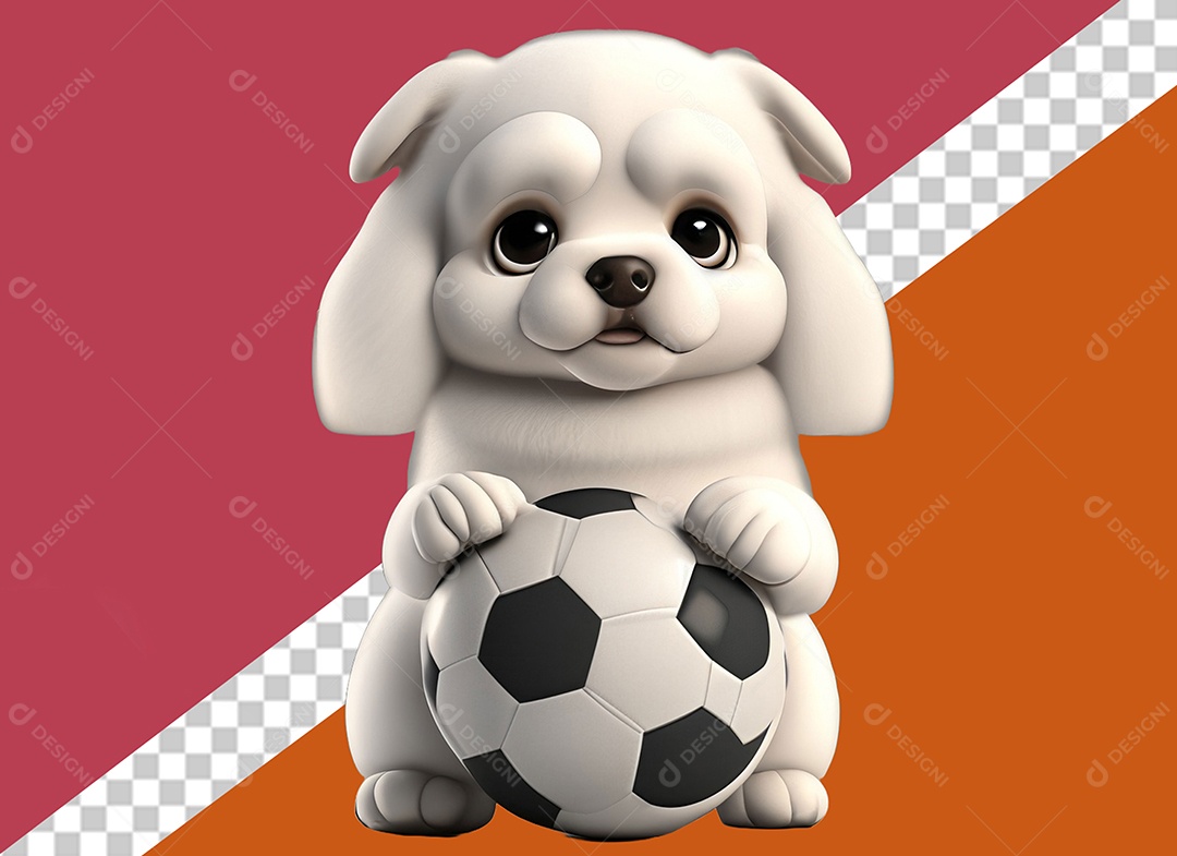 Cachorrinho Segurando Uma Bola Personagem 3D para Composição PSD