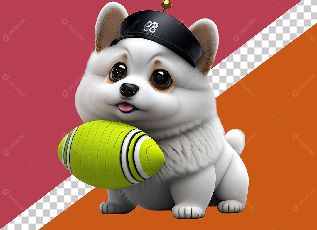 Cachorrinho Segurando Caixa de Presente Personagem  3D para Composição PSD