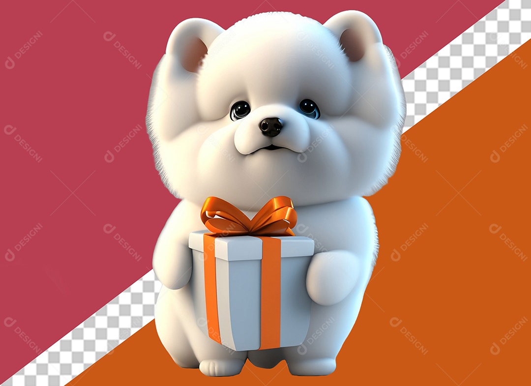 Cachorrinho Segurando Caixa de Presente Personagem 3D para Composição PSD