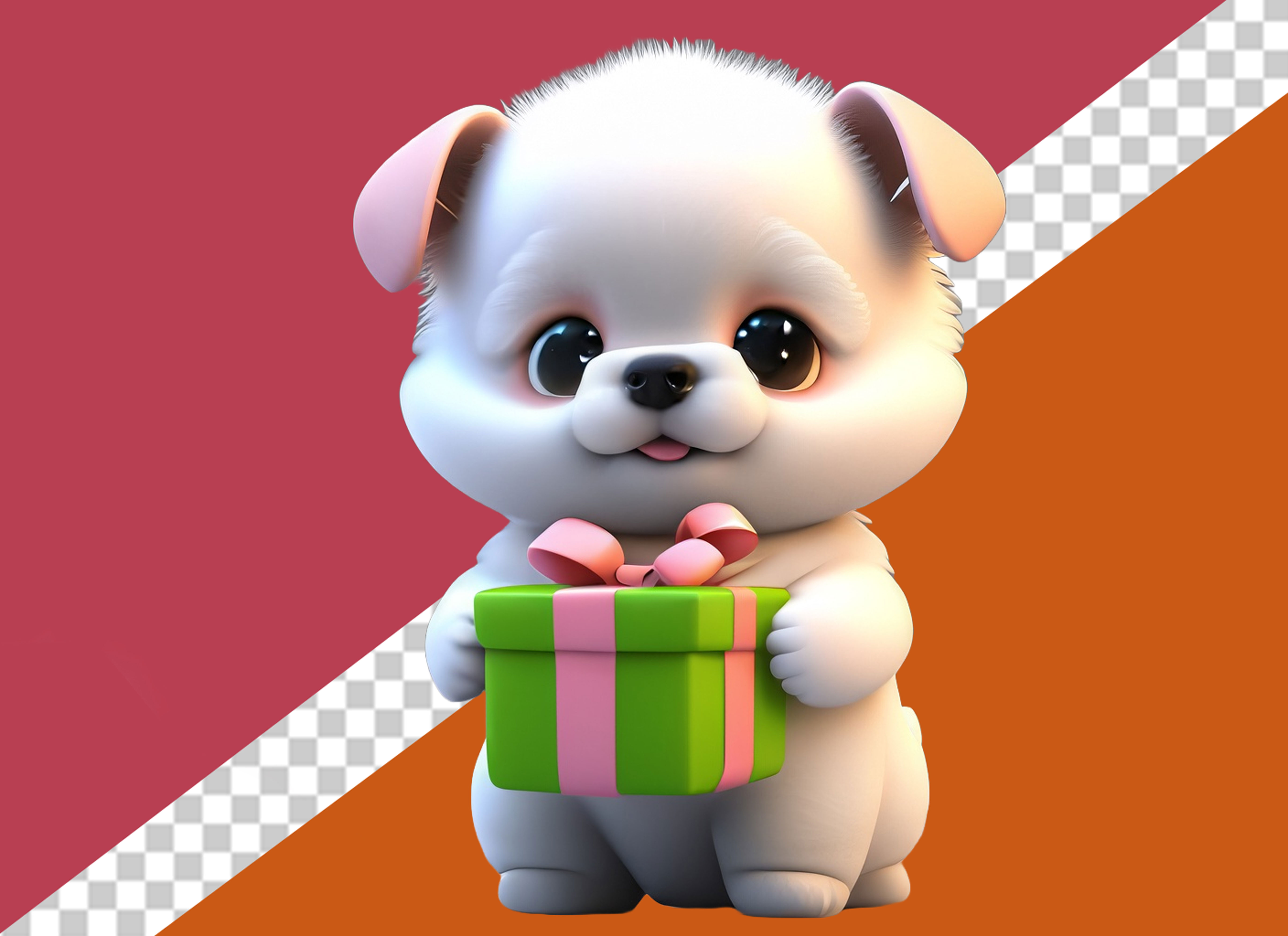 Cachorrinho Segurando Uma Caixa de Presente Personagem 3D para Composição PSD