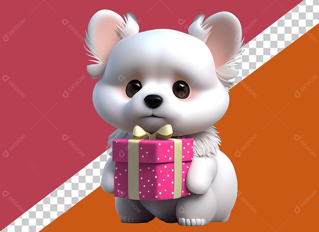 Cachorrinho Segurando Uma Caixa de Presente Personagem 3D para Composição PSD