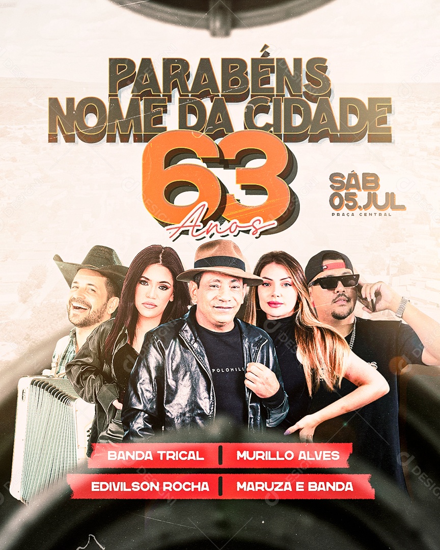 Flyer Feliz Aniversario Cidade Festejos Social Media PSD Editável