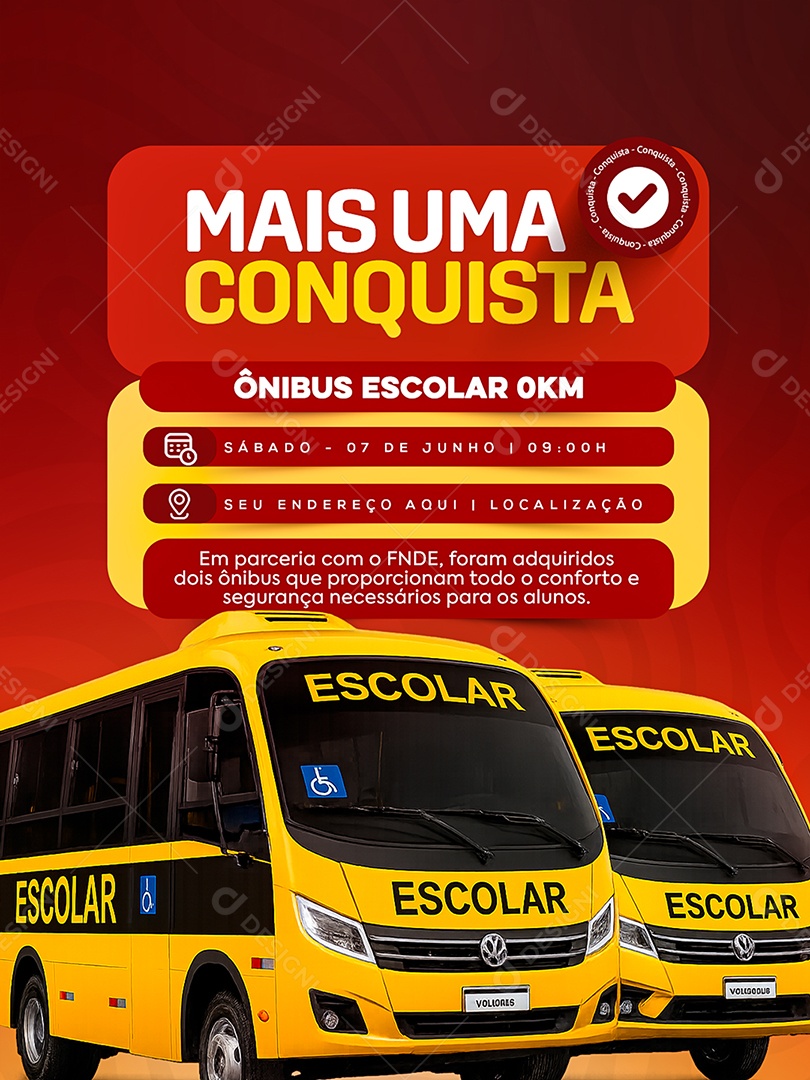Mais Uma Conquista Ônibus Escolar Social Media PSD Editável