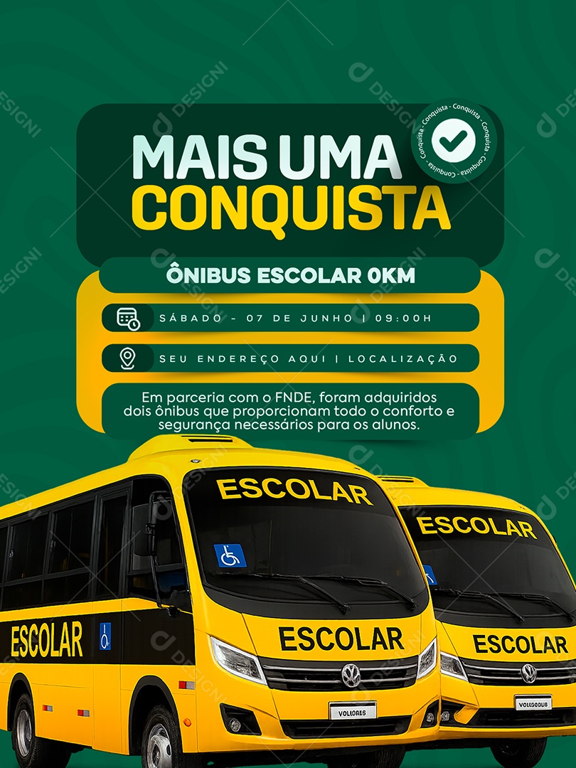 Mais Uma Conquista Ônibus Escolar Social Media PSD Editável