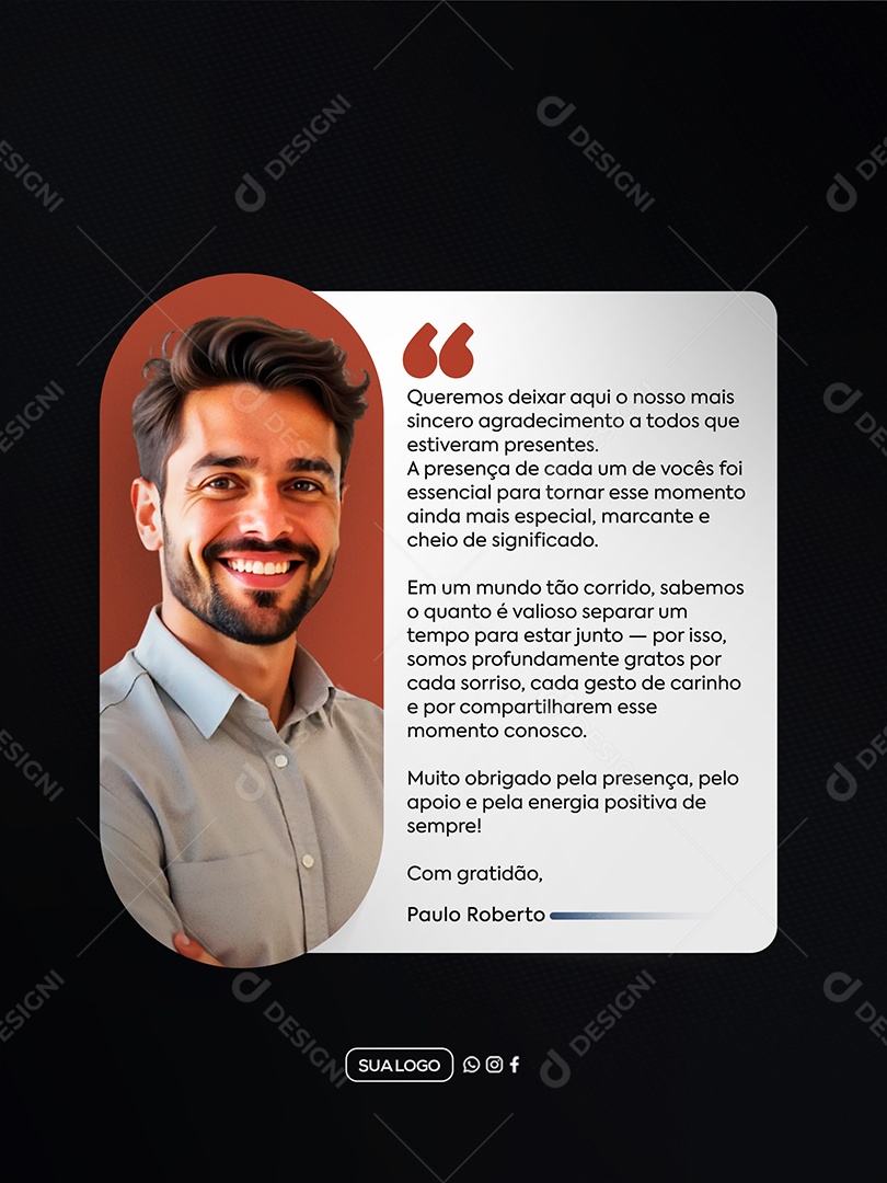 Mensagem de Agradecimento Social Media PSD Editável