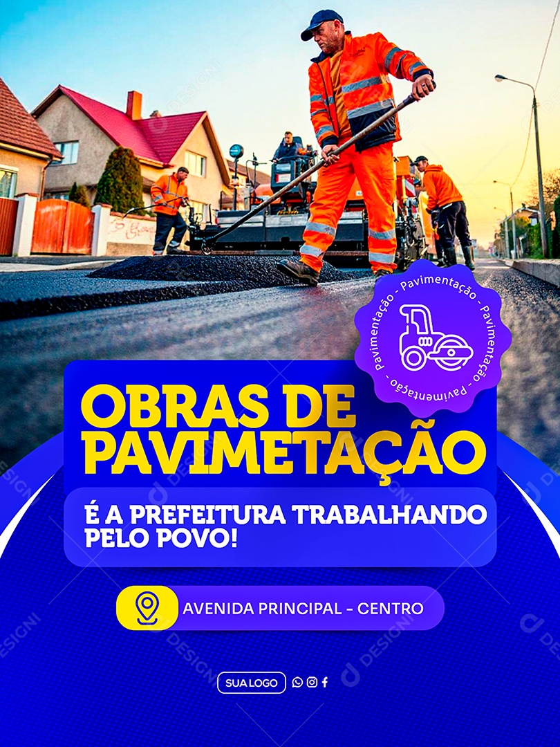 Obra de Pavimentação Social Media PSD Editável