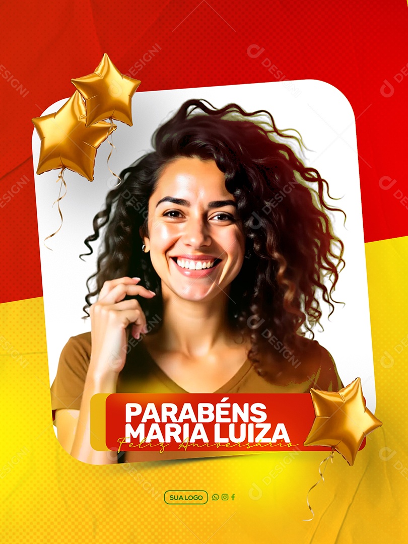 Feliz Aniversário Parabéns Maria Luiza Social Media PSD Editável
