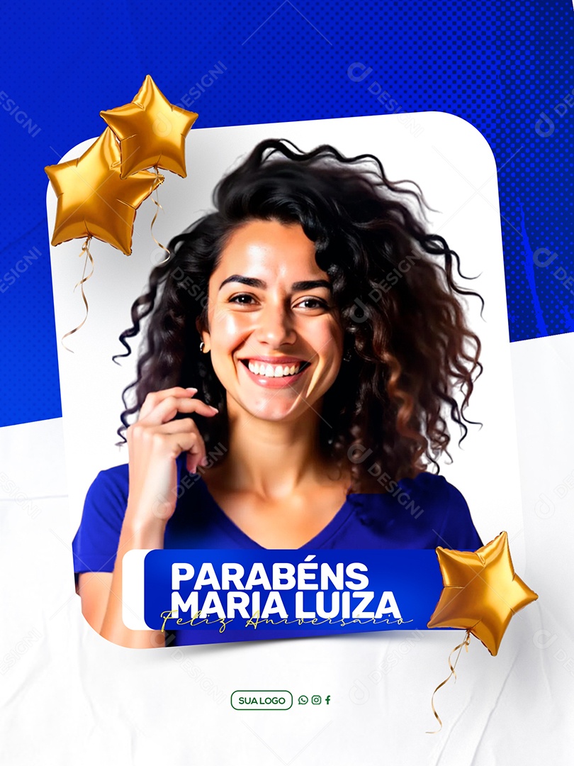 Feliz Aniversário Parabéns Maria Luiza Social Media PSD Editável
