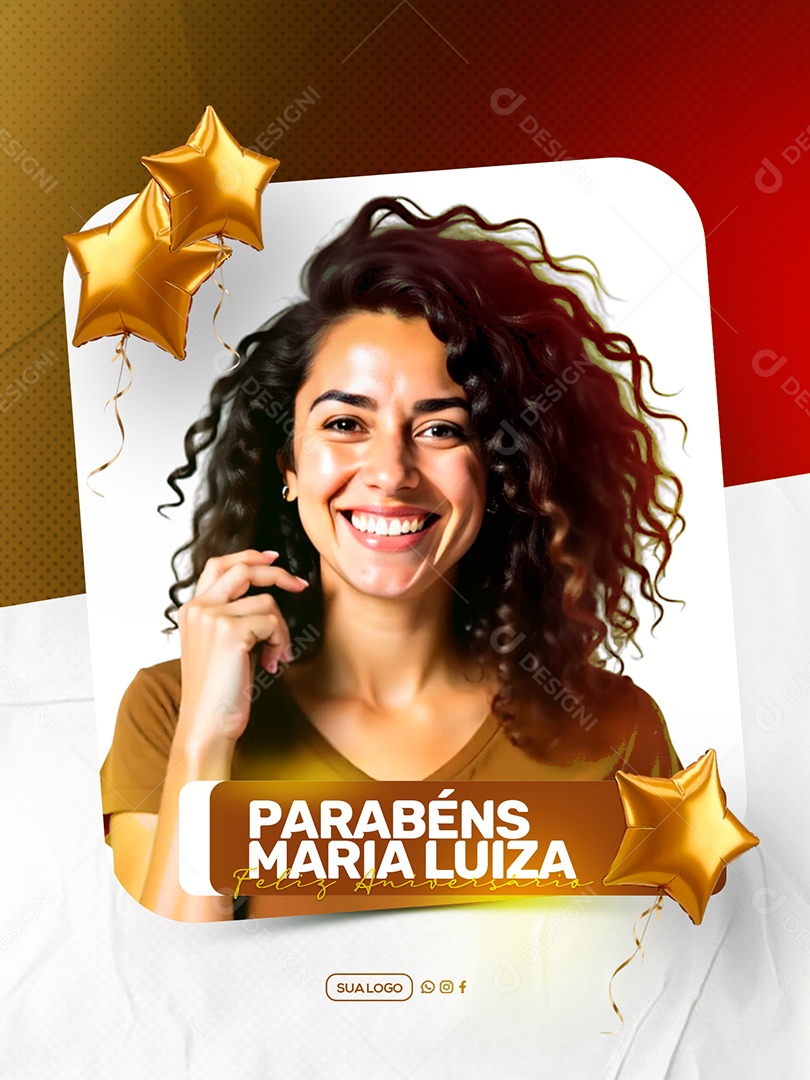 Feliz Aniversário Parabéns Maria Luiza Social Media PSD Editável