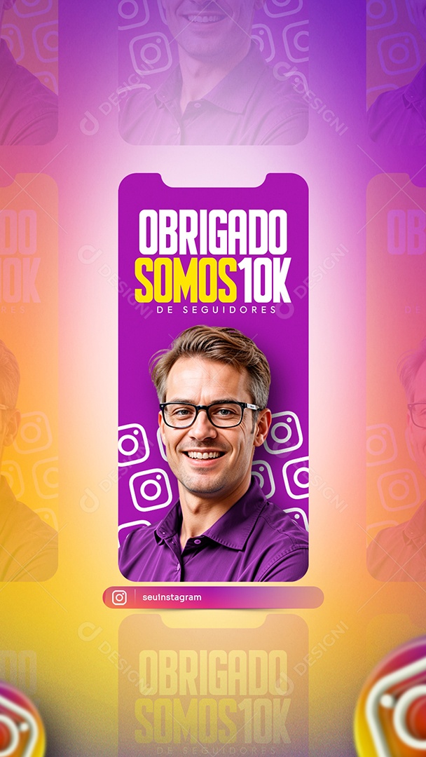 Story Obrigado Somos 10k no Instagram Social Media PSD Editável