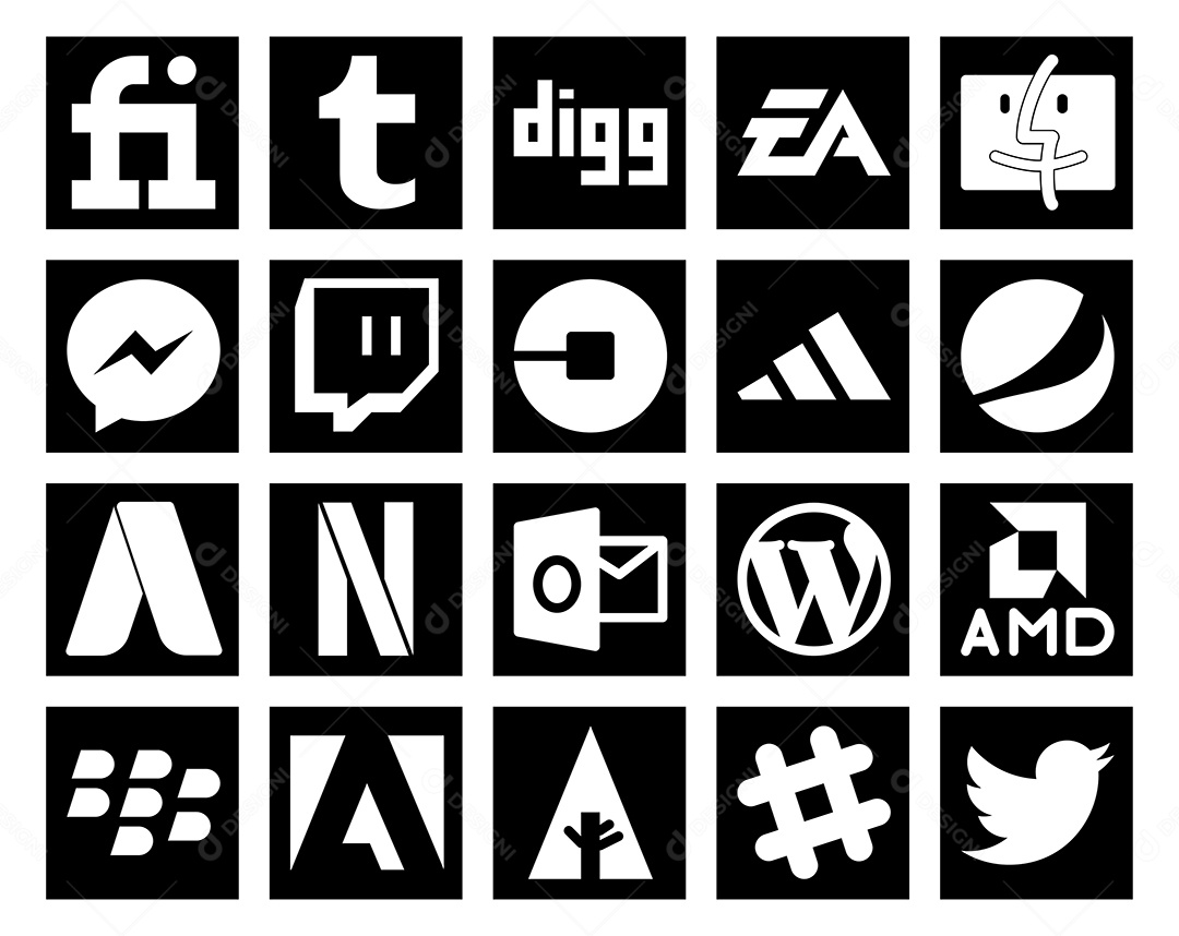 Pacote de 20 Ícones de Mídia Social Ilustração Vetor EPS