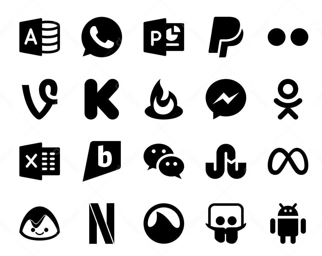 Pacote de 20 Ícones de Mídia Social Ilustração Vetor EPS