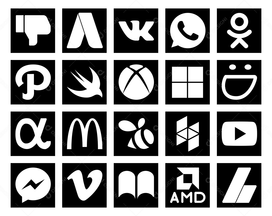 Pacote de 20 Ícones de Mídia Social Ilustração Vetor EPS