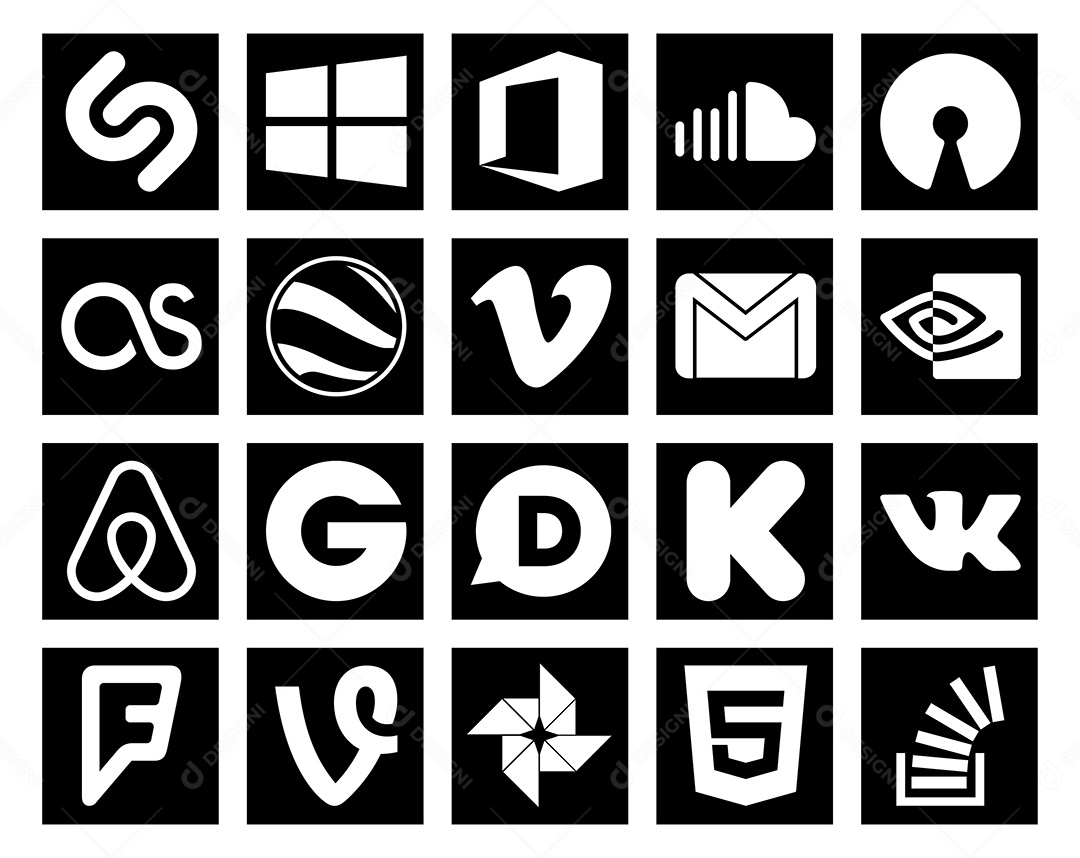 Pacote de 20 Ícones de Mídia Social Ilustração Vetor EPS