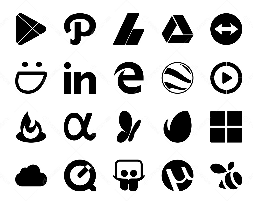 Pacote de 20 Ícones de Mídia Social Ilustração Vetor EPS