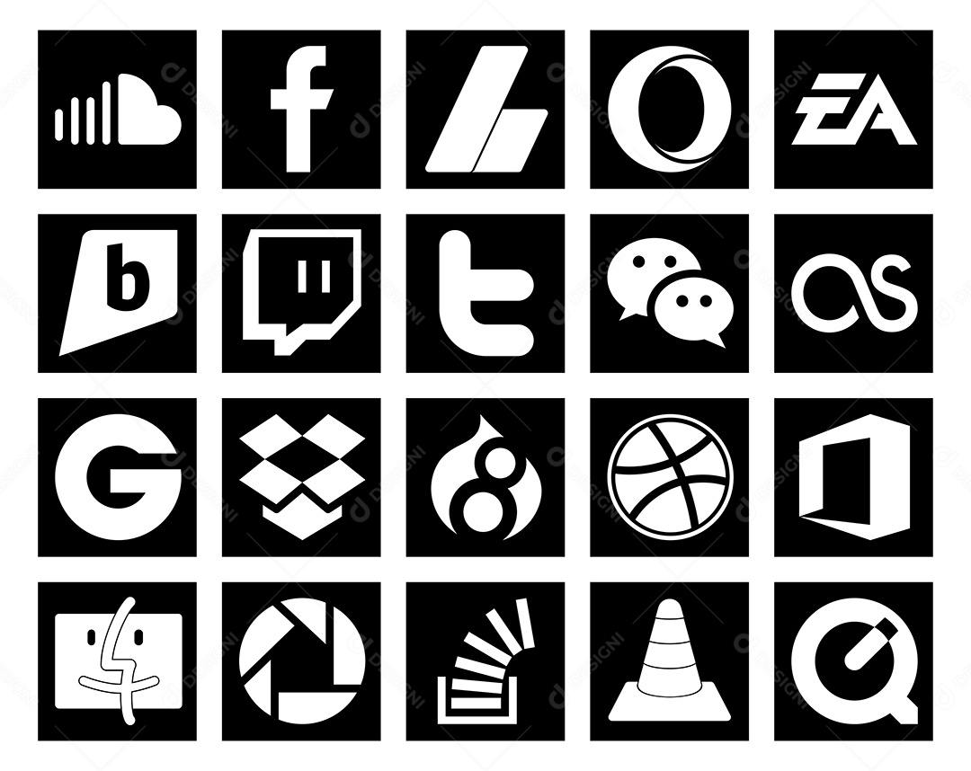 Pacote de 20 Ícones de Mídia Social Ilustração Vetor EPS