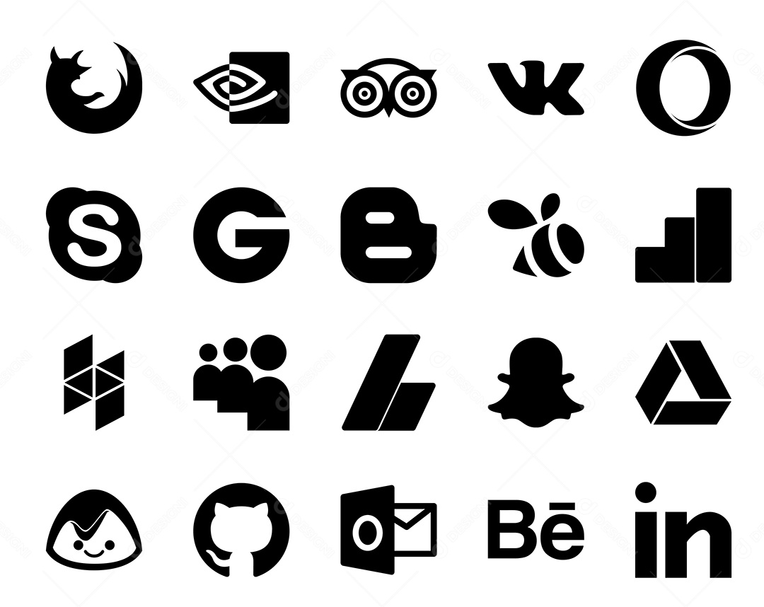 Pacote de 20 Ícones de Mídia Social Ilustração Vetor EPS