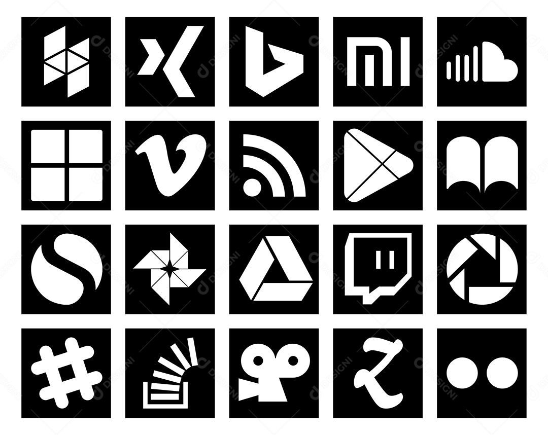 Pacote de 20 Ícones de Mídia Social Ilustração Vetor EPS