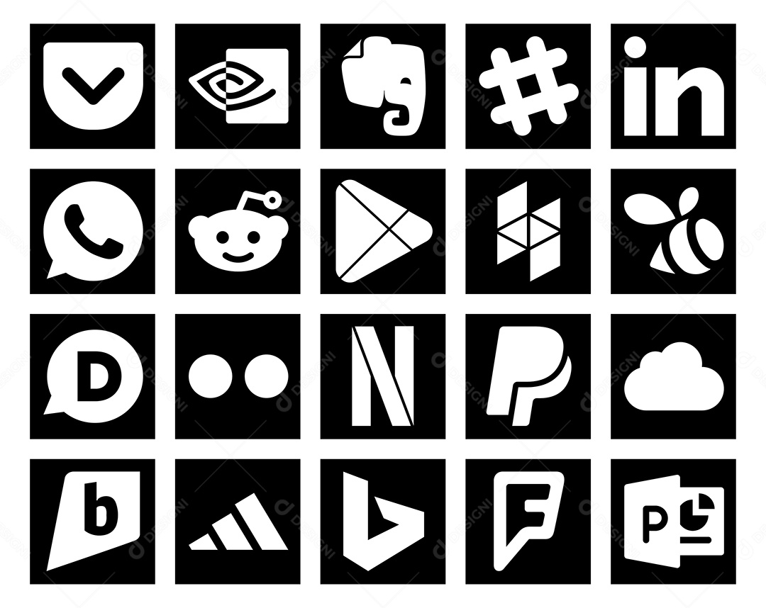 Pacote de 20 Ícones de Mídia Social Ilustração Vetor EPS