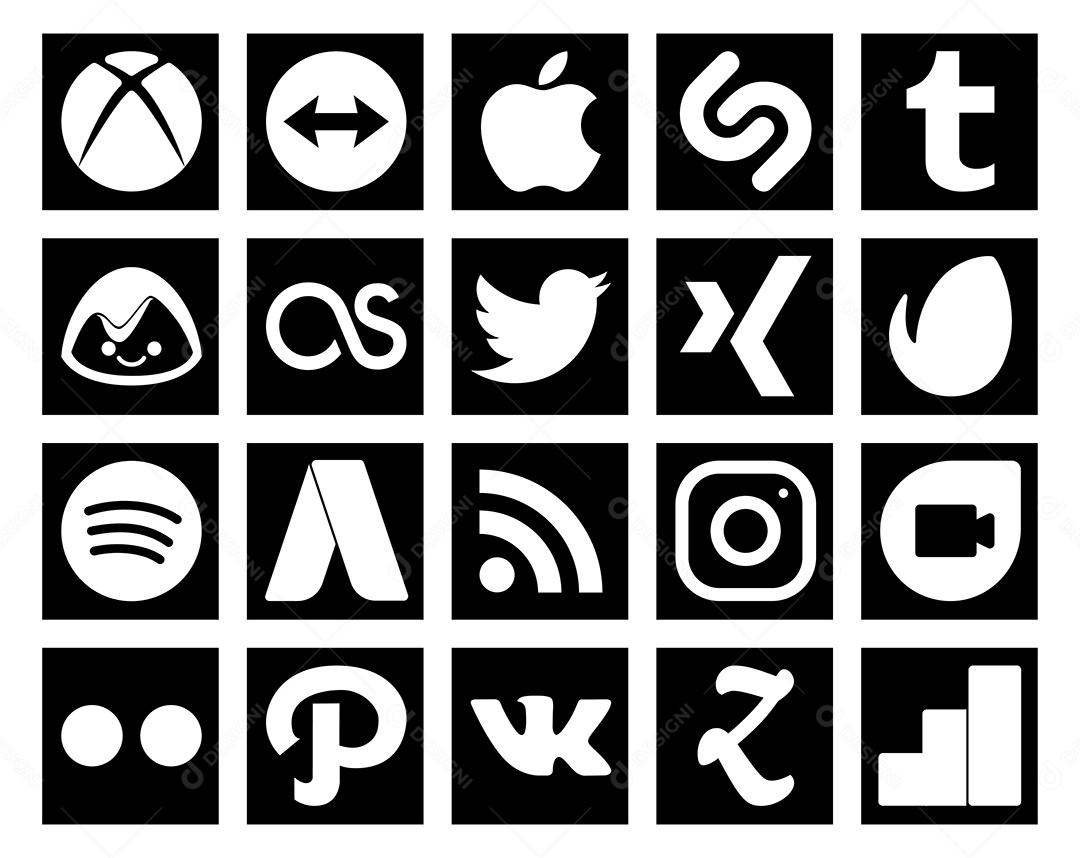 Pacote de 20 Ícones de Mídia Social Ilustração Vetor EPS