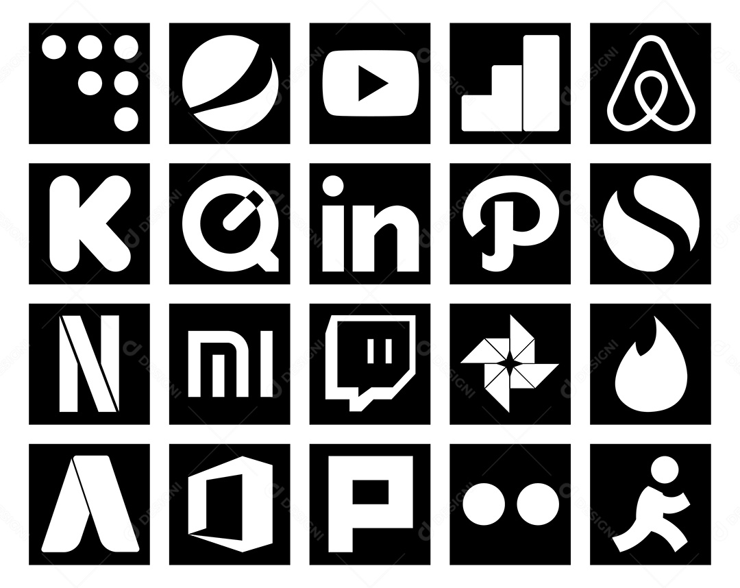 Pacote de 20 Ícones de Mídia Social Ilustração Vetor EPS