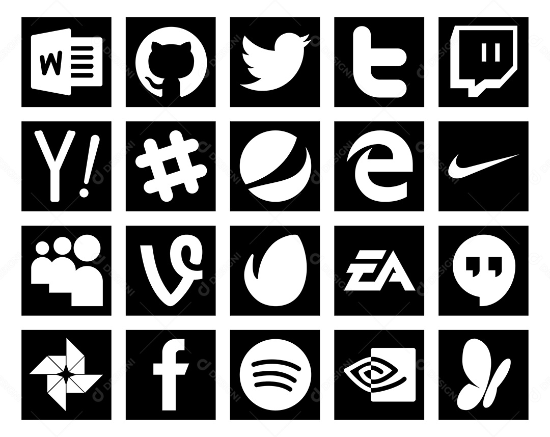 Pacote de 20 Ícones de Mídia Social Ilustração Vetor EPS