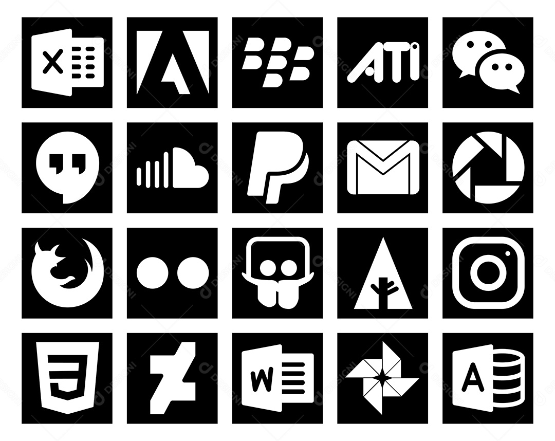 Pacote de 20 Ícones de Mídia Social Ilustração Vetor EPS