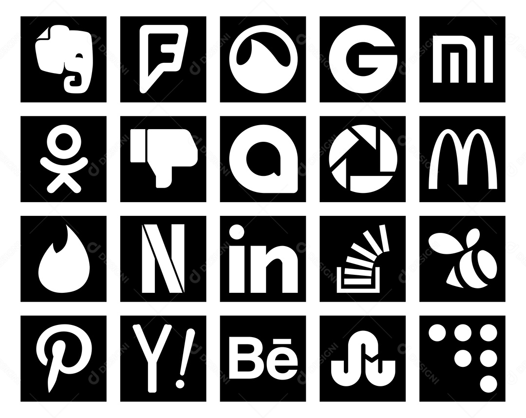 Pacote de 20 Ícones de Mídia Social Ilustração Vetor EPS