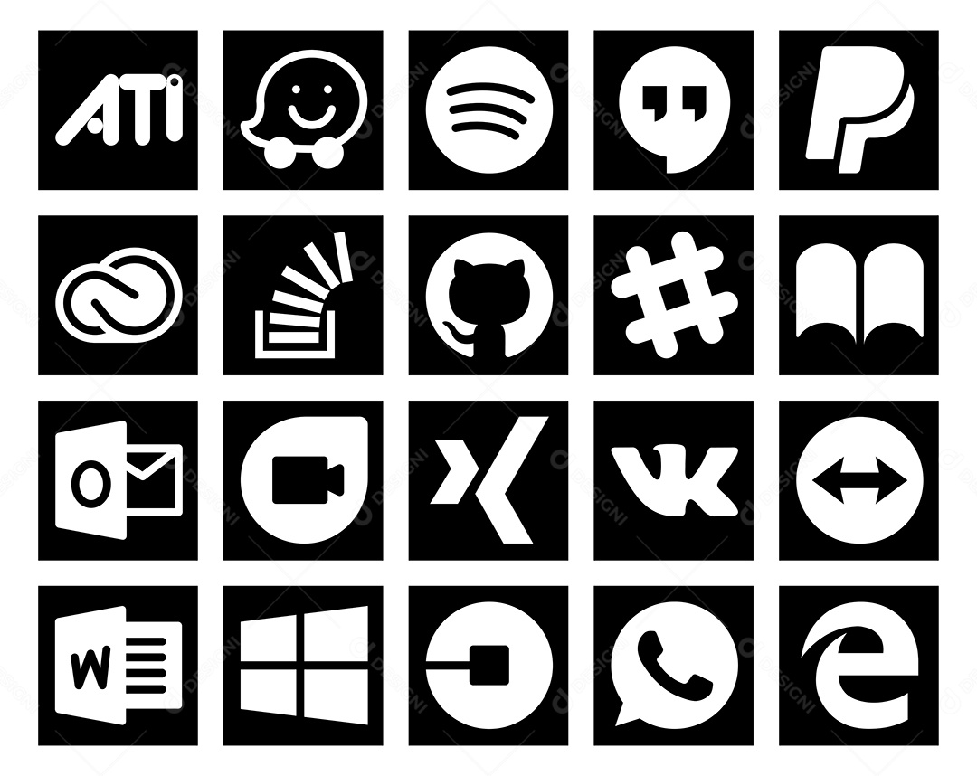 Pacote de 20 Ícones de Mídia Social Ilustração Vetor EPS