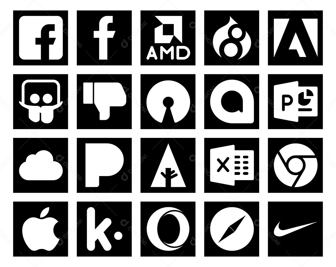 Pacote de 20 Ícones de Mídia Social Ilustração Vetor EPS