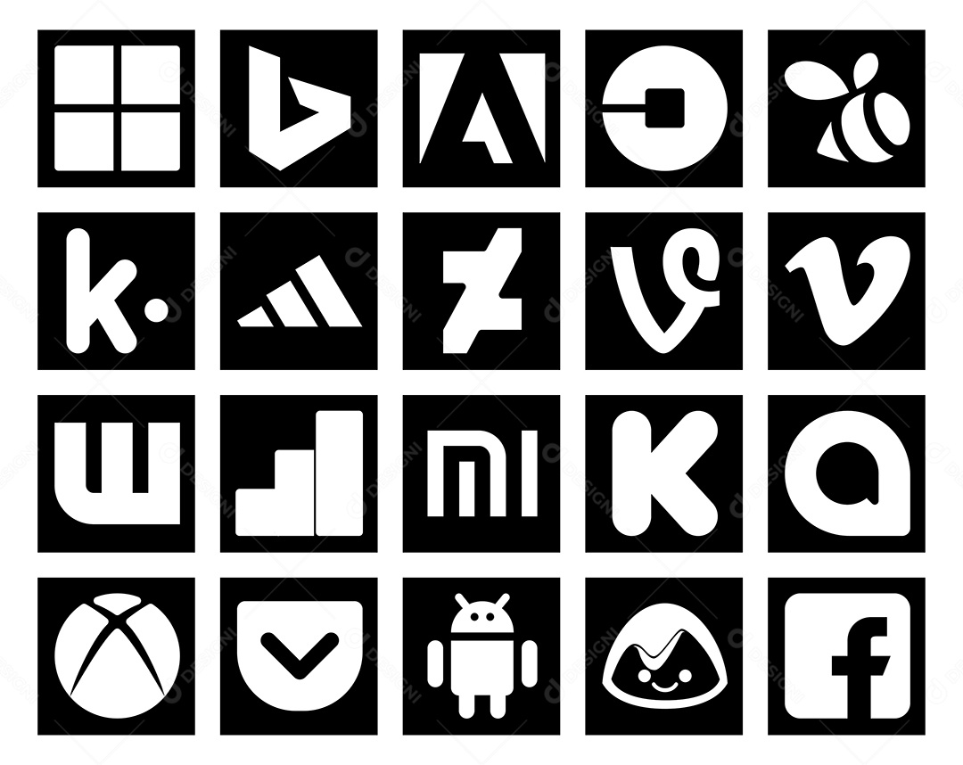 Pacote de 20 Ícones de Mídia Social Ilustração Vetor EPS