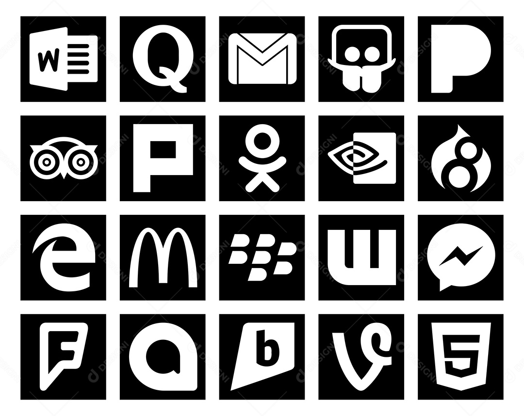 Pacote de 20 Ícones de Mídia Social Ilustração Vetor EPS