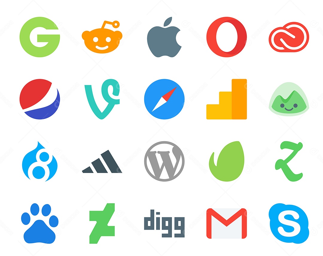 Pacote de 20 Ícones de Mídia Social Colorido Ilustração Vetor EPS