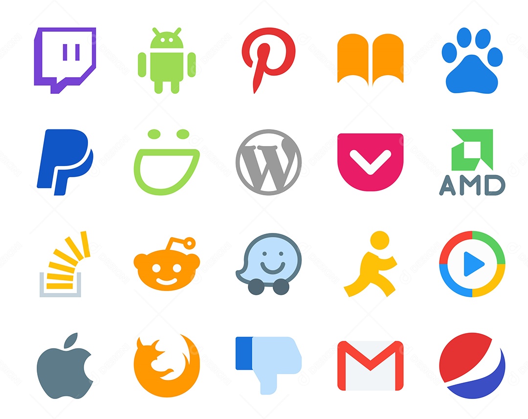 Pacote de 20 Ícones de Mídia Social Colorido Ilustração Vetor EPS