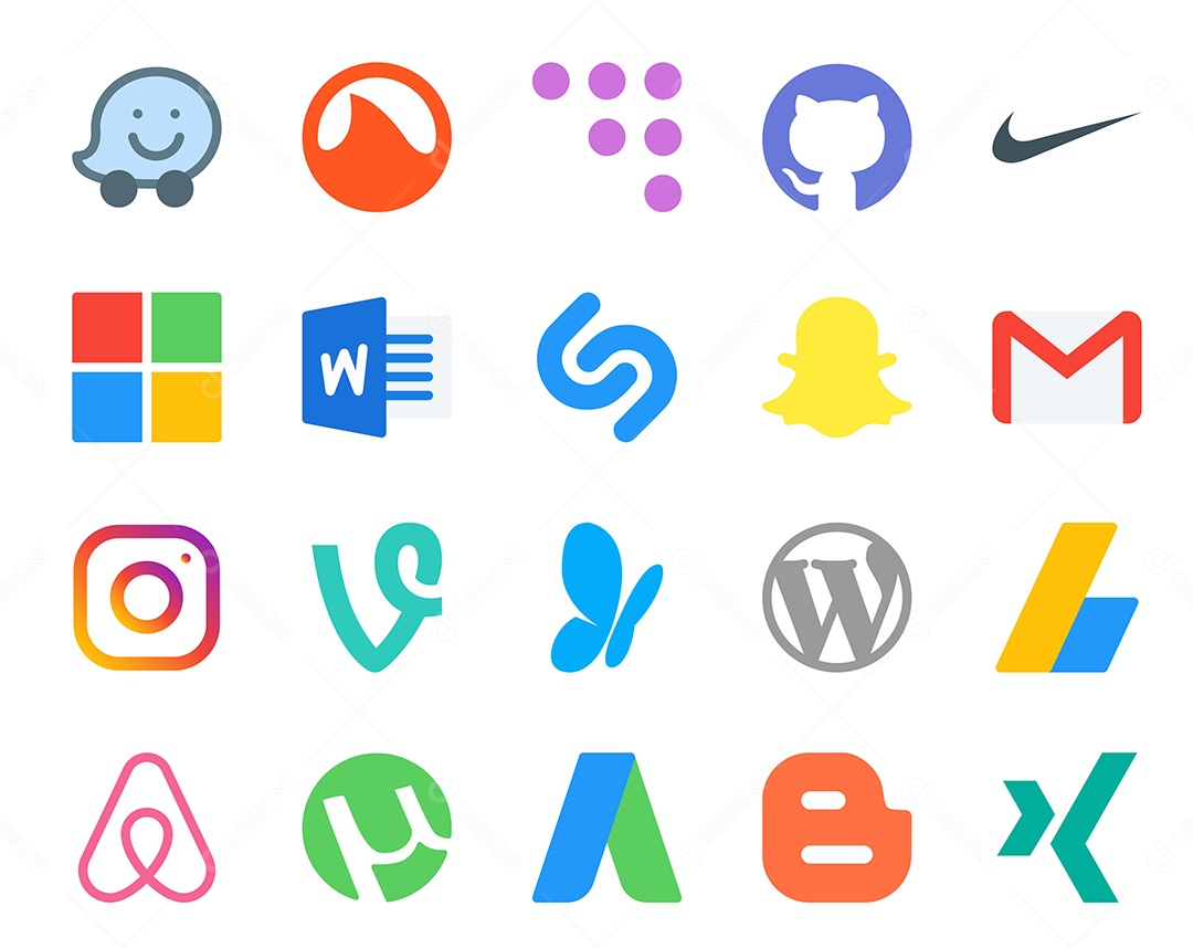 Pacote de 20 Ícones de Mídia Social Colorido Ilustração Vetor EPS