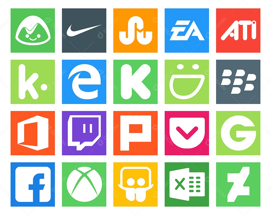 Pacote de 20 Ícones de Mídia Social Colorido Ilustração Vetor EPS