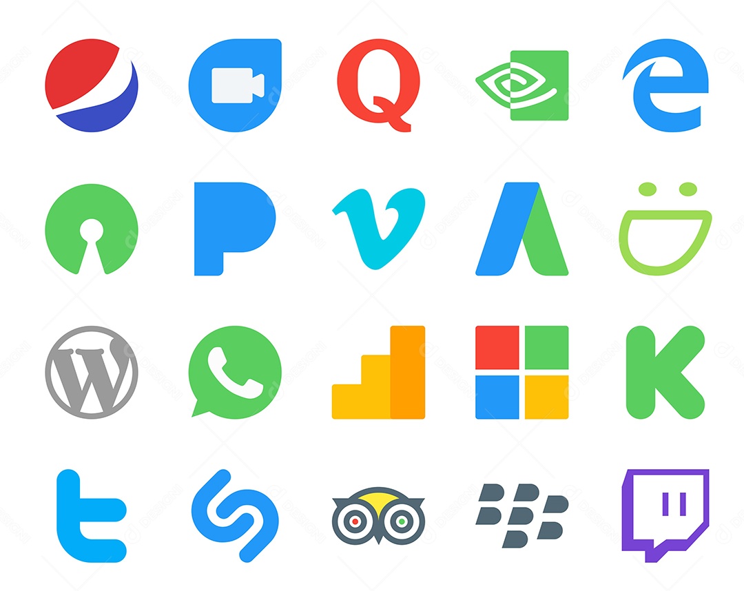 Pacote de 20 Ícones de Mídia Social Colorido Ilustração Vetor EPS