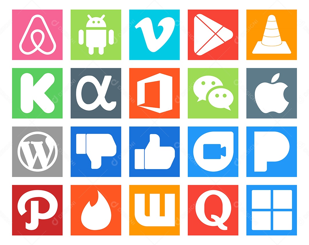 Pacote de 20 Ícones de Mídia Social Colorido Ilustração Vetor EPS